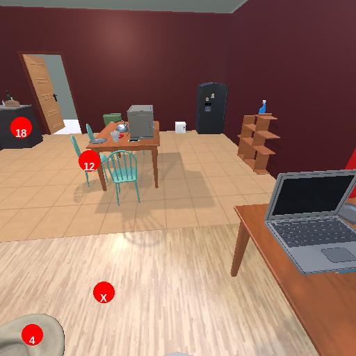 A room with marked points — X marks where you sit, 12 marks the chair location